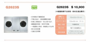 G2623S   櫻花防漏二口爐不銹鋼檯面